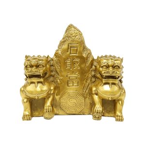 Copper double lions shi Gandang Ornament